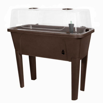  Elevated Self-Watering Garden Bed with Ventilated Grow Dome, Brown, 29.5in x 15in