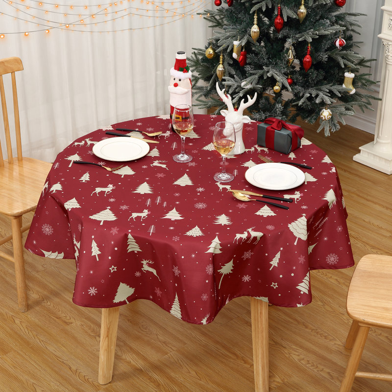 Nappe de Noël, nappe d'hiver lavable avec imprimé étoiles dorées et sapins, décoration saisonnière pour fêtes, pique-niques et soupers