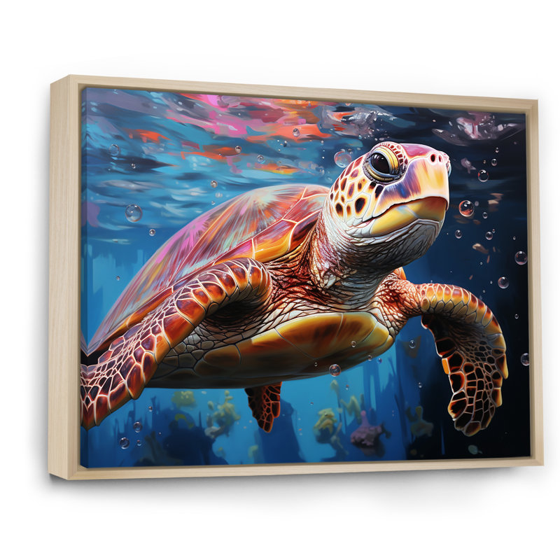 Tortue de mer pastel sur toile, H 30 po x l 40 po x P 1,5 po, Cadre naturel flottant