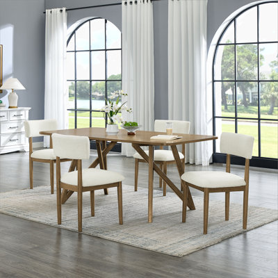 Darla 5Pc 70"W Rectangular Walnut Oak Geometric Cross Base Dining Set
