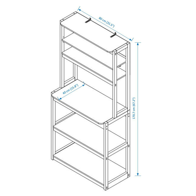 Étagère de cuisine à 5 niveaux, H 67,2 po x l 31,5 po x P 10,8 po, Brun