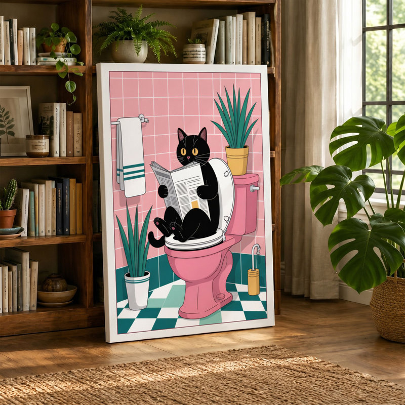 Cat on Throne Modern - Wrapped Canvas, 24x16 - 61.0 x 40.6 cm, Cream Border