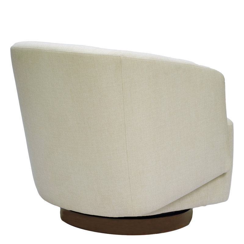 Beige Performance Fabric Swivel Barrel Chair with Wooden Base