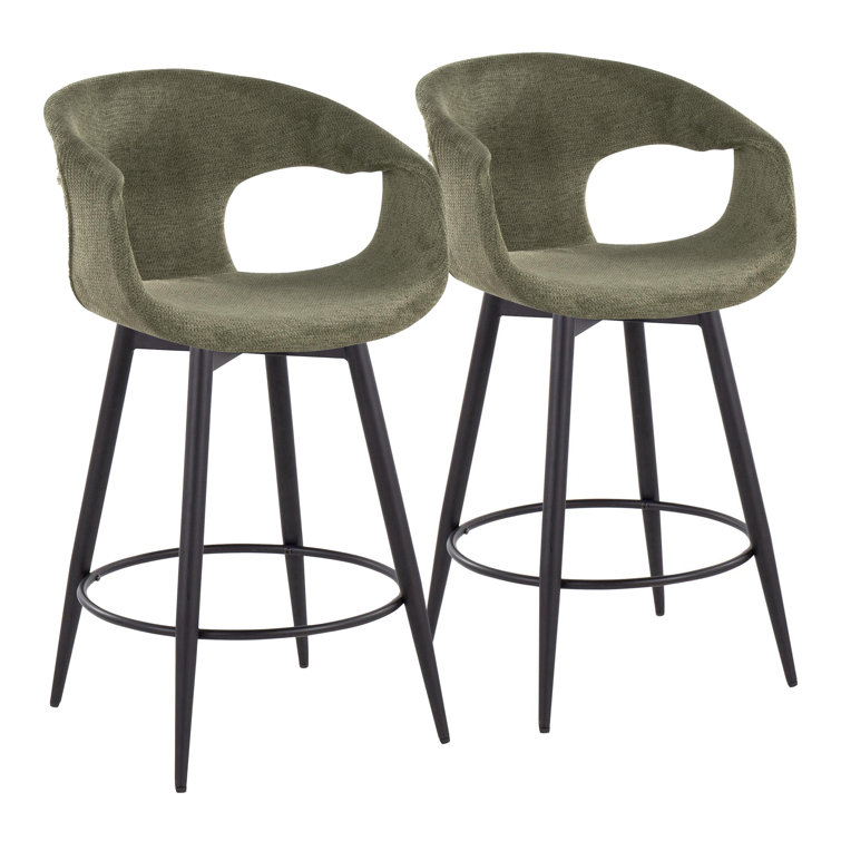 Curva 25" Fixed-Height Counter Stool With Tapered Metal Legs And Round Footrest - Set Of 2