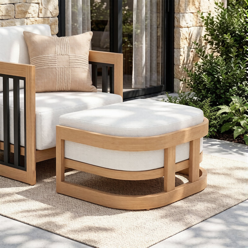 Sereno Patio Aluminum Ottoman With Cushions, Teak