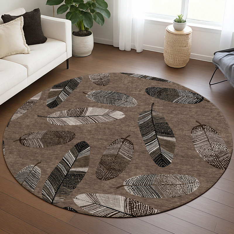Tapis botanique intérieur / extérieur lavable à la machine Chantille ACN2649, Moka, Rond 8 pi