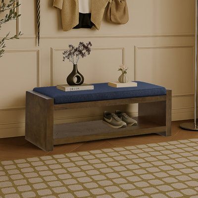 Banc de rangement tapissier d'entrée 40 po avec rangement, coussin et tablette inférieure
