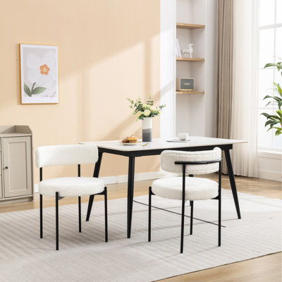 2 chaises de salle à manger blanches - Design rond moderne avec rembourrage en mousse confortable de 2, siège élégant avec revêtement en boucle souple