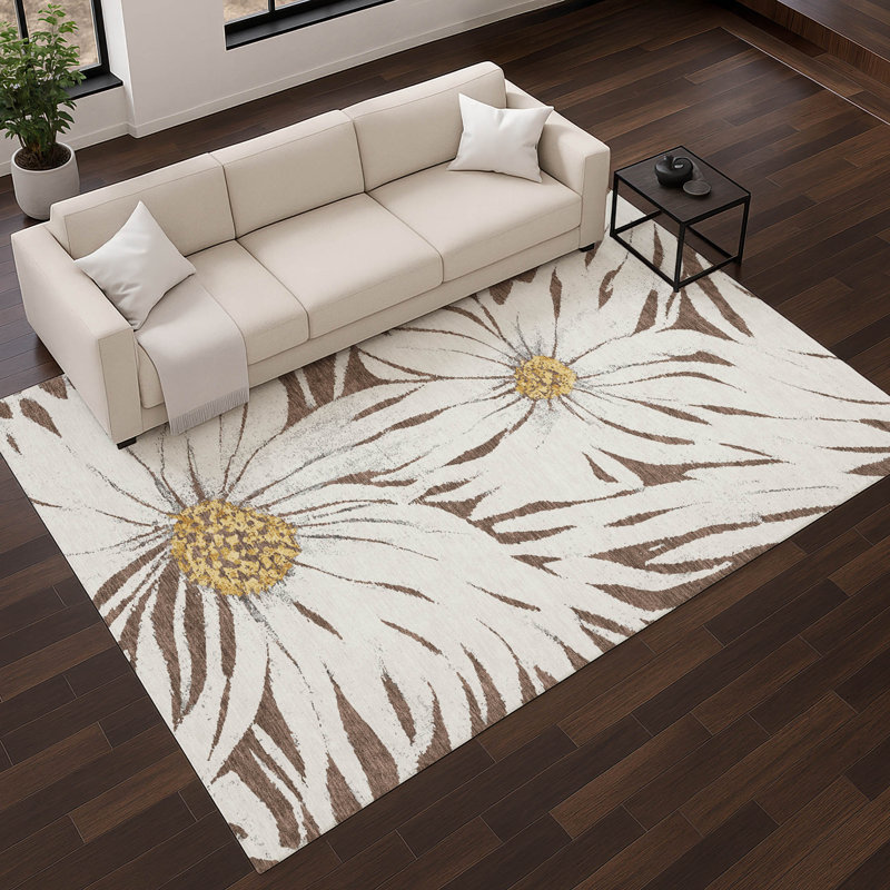 Premium Machine Washable Mayfield AMF2263 Floral Rug, 9' x 12', Brown
