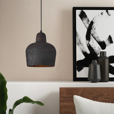 1-Light Resin Industrial Distressed Black Bell Pendant Light