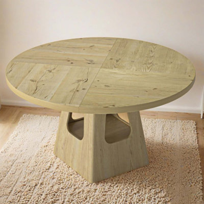 Round Dining Table for 4-6, 47 Inch with Wooden Top and Storage Base, Farmhouse Style, Perfect for Family Gatherings and Small Spaces