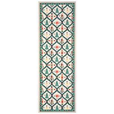 Washable Rugs for Living Room Christmas Nutcracker Print Accent Rug with Non Slip Backing Soft Low Pile Stain Resistant Carpet, Foldable Lightweight Floor Cover for Nursery, Bedroom