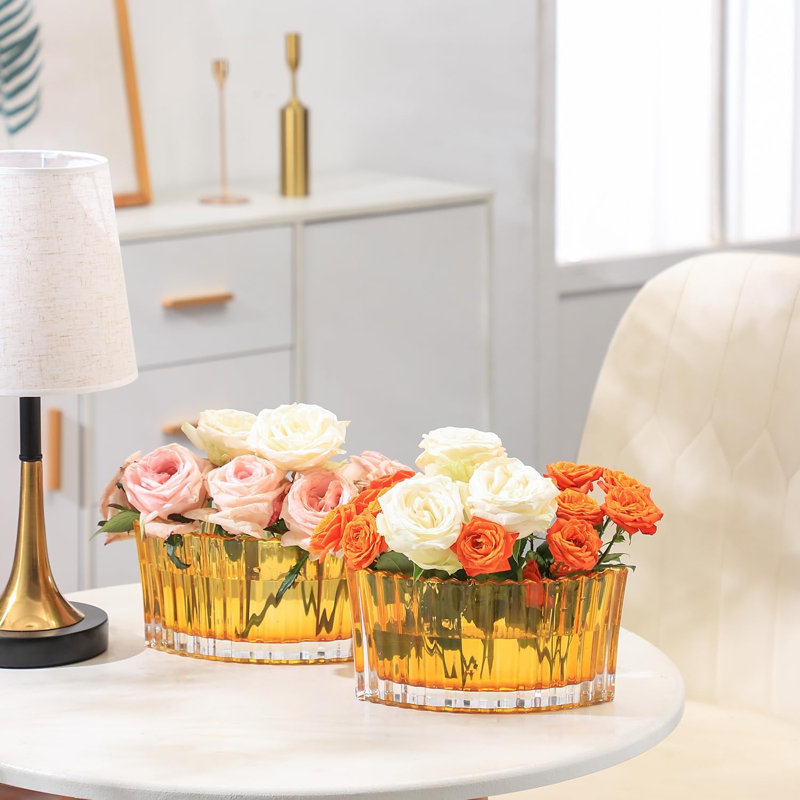 Vase de table en verre Andrika, H 5,3 po x l 9,1 po x P 1,54 po, Jaune