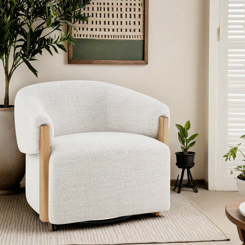 Denice Longfield Upholstered Swivel Accent Chair, Merino Pearl Boucle