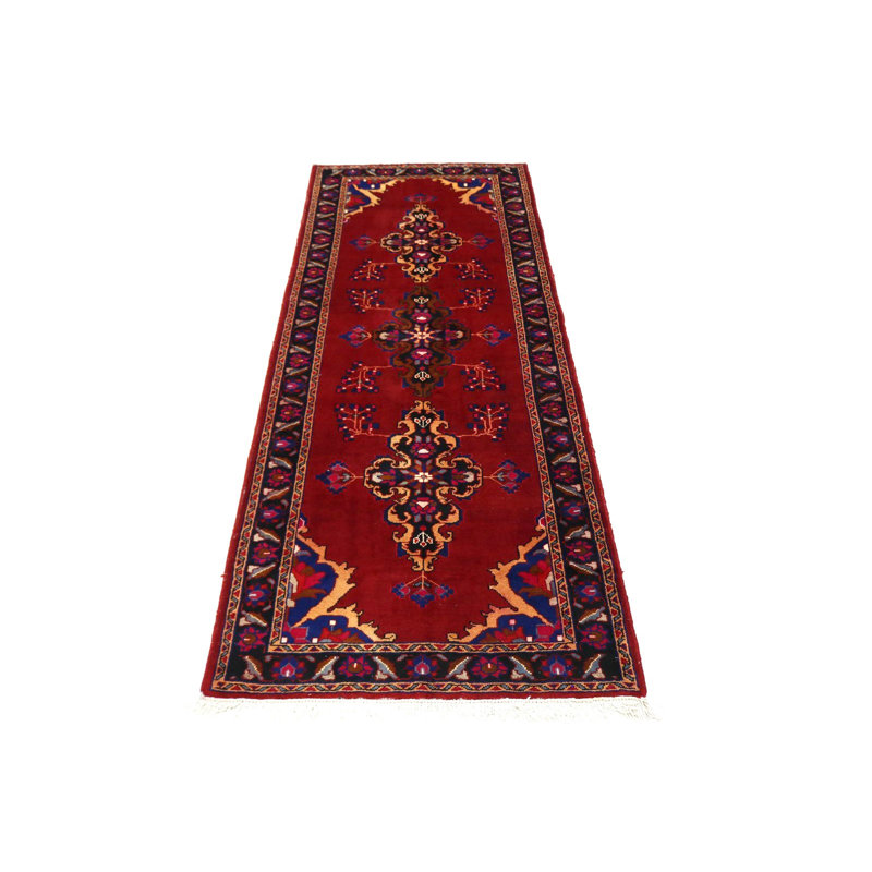 Tapis de couloir en laine rouge de noué à la main des années 1970 de conception unique 4 pi 1 po x 10 pi 5 po Tapis décoratif