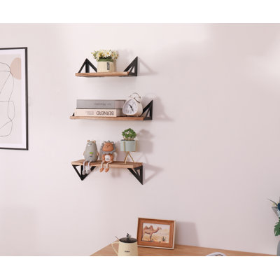 Florestial 3 Piece Metal and Solid Wood Floating Shelf