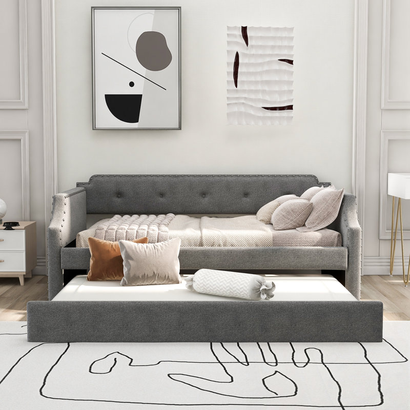 Lit de jour simple rembourré avec couchette, Gris