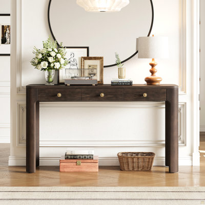 Console rustique avec coins arrondis pour la sécurité, table d'entrée avec 3 tiroirs dissimulés, table de canapé robuste avec pieds épais pour le couloir et le salon