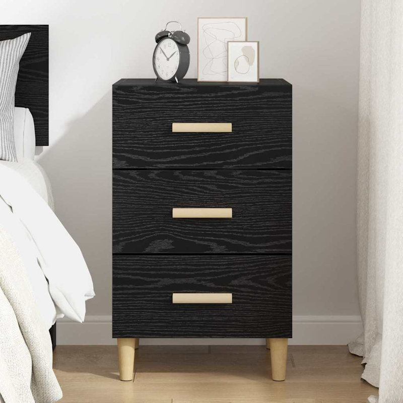 40cm W Manufactured Wood Bedside Table, Black Oak