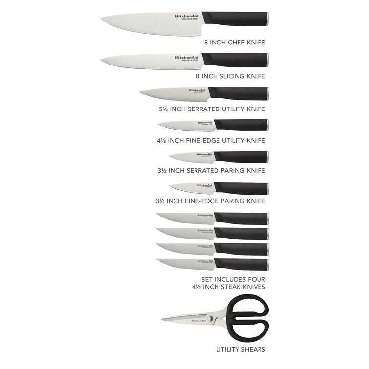 KitchenAid Knife Set Of 10 Chef Knife, Bread Knife, Steak Knives Block