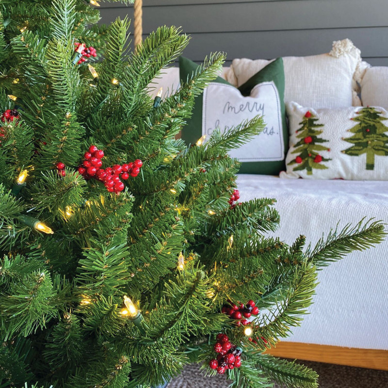 Fraser Hill Farm 2-Ft. Porch Tree in Black Pot with Red Berries and Warm White Lights, 24' H