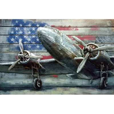 USA Air Force WW2 Era Cargo Plane Jet 3D Wall Art Painting on Metal Canvas