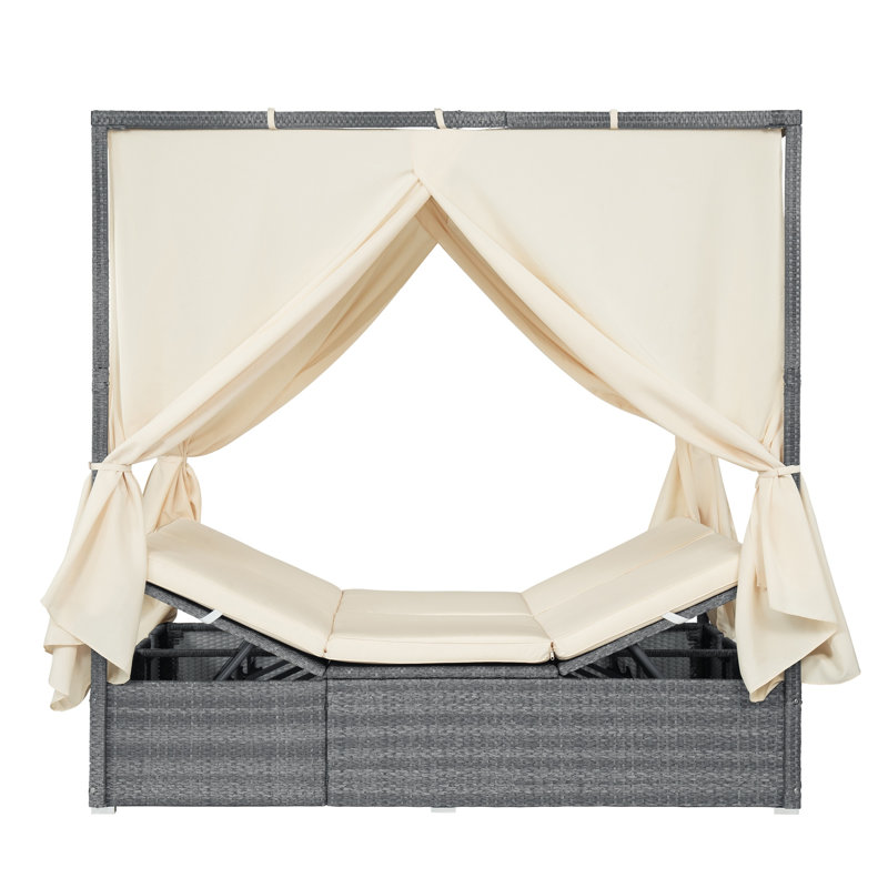 U_STYLE Chaise longue d'extérieur réglable en rotin avec auvent beige