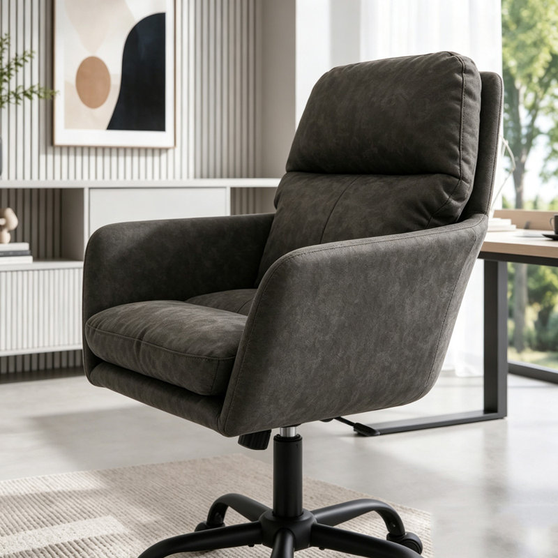 Chaise de bureau en polyuréthane à haut dossier avec support ergonomique, Cuir gris