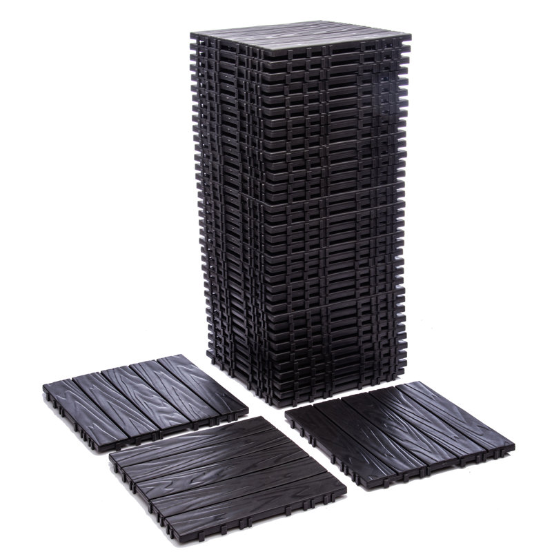 Paquet de 76 tuiles de terrasse à emboîtement 11,42 po x 11,42 po - Revêtement de sol en plastique grain de bois 3D de 68,80 pieds carrés pour l'extérieur, imperméable et résistant à l'humidité, facile à installer et facile à installer