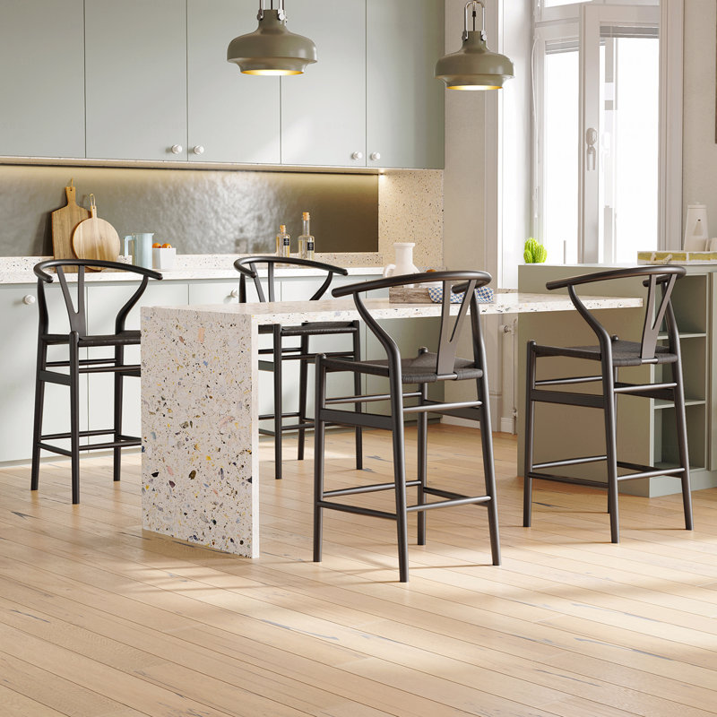 Wishbone Barstool,Weave Counter Height Bar Stools, Fully Assembled Rattan Bar Chairs For Kitchen Island,1Pc, Black