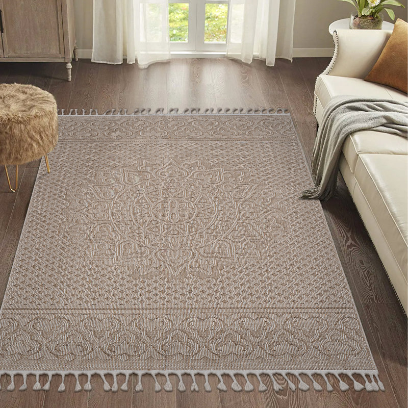 6X9 Beige Medallion Floor Covering - Stain & Non-Shedding, And Pet-, Convenient To Manage Area Rug Style For Any Room, Stain- Pet , Low Maintenance