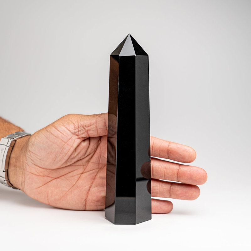 Genuine Polished Black Obsidian Point (1 Lb), 7" H x 1.75" W x 1.5" D