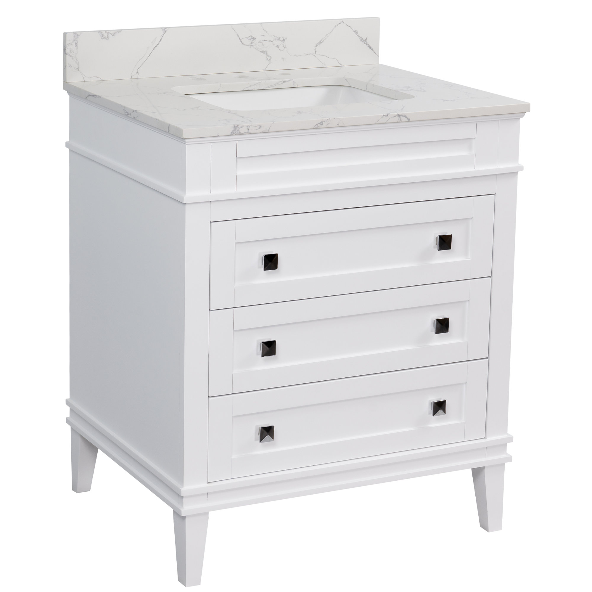 Frankfurt 30'' Single Bathroom Vanity, Engineered Marble, White