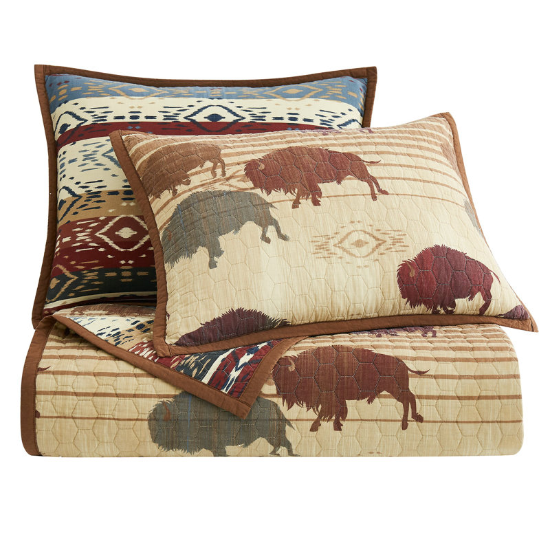 Twin Reversible Cotton Quilt Set with Buffalo Aztec Print