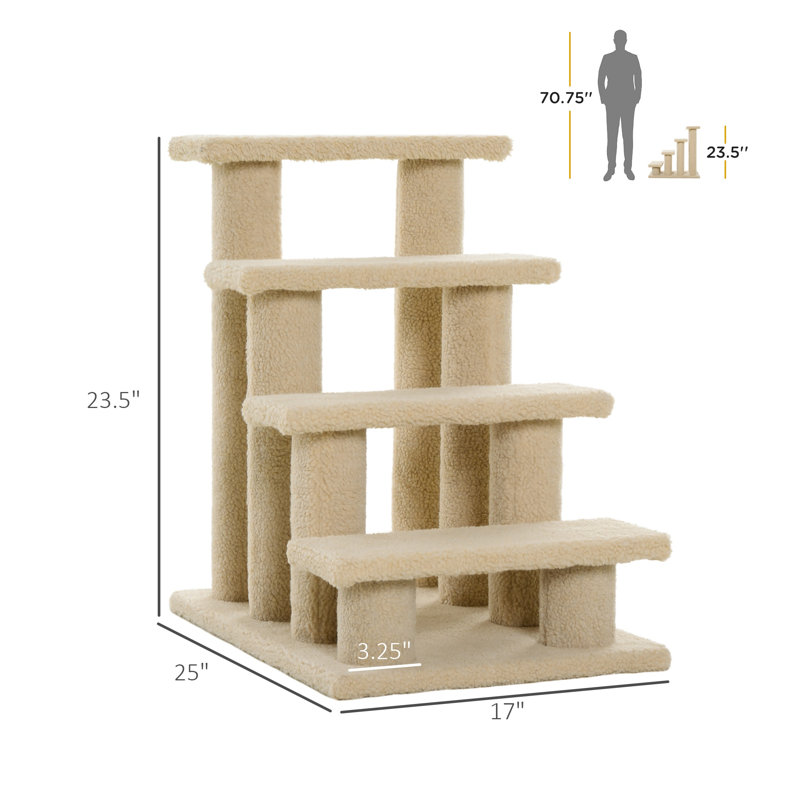 Cream White Multi-Level Cat Tree with Carpeted Steps and Scratching Posts