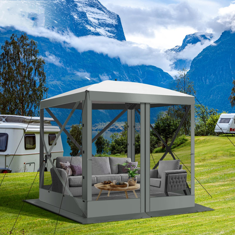 6FTx6FT Screen Room with Mosquito Netting, Hub Tent Instant Screened Canopy with Carrying Bag and Ground Stakes, Gray