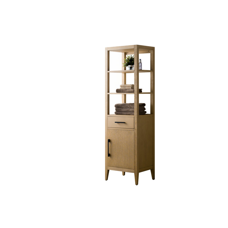 Chambery 72" Freestanding Linen Cabinet, Tall Bathroom Storage Tower with 3 Open Shelves, Matte Black/Natural