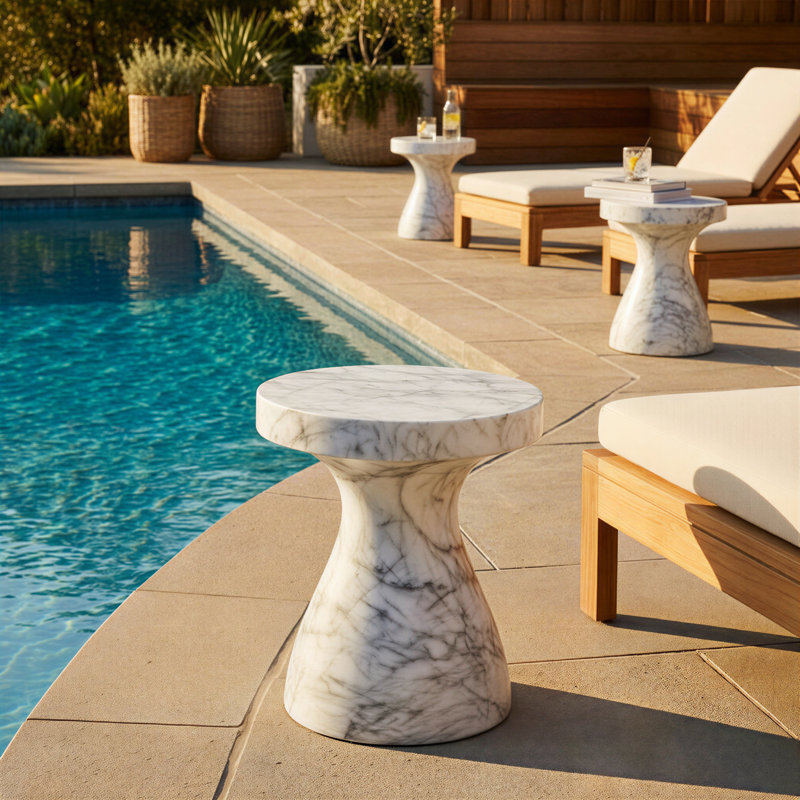 Table de bout Brockway, Faux marbre blanc