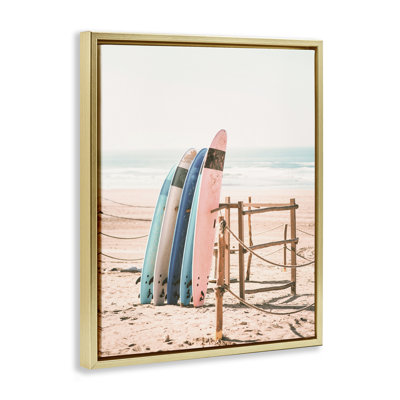 Cadre flottant rétro avec planches de surf de plage, design par Sissi et Seb