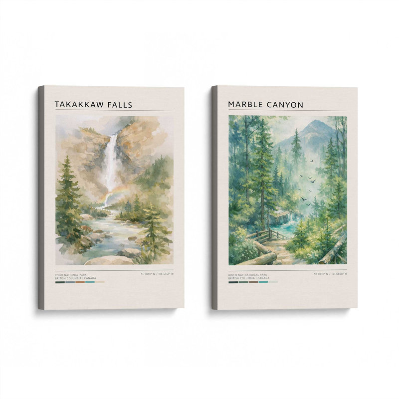 Ensemble de 2 impressions sur toile Takakkaw Falls & Marble Canyon, 12 po x 8 po, Toile tendue