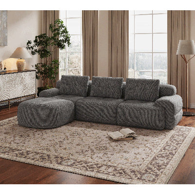 Oversized 112'' Modular Sectional Sofa with Chaise, Full Foam Structure for Comfort, Woven Texture Upholstery, Modern Living Room Couch, Compression Packaging Design, Grey