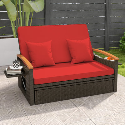 Patio Rattan Daybed Set w/ Cushioned Loveseat & Storage Ottoman