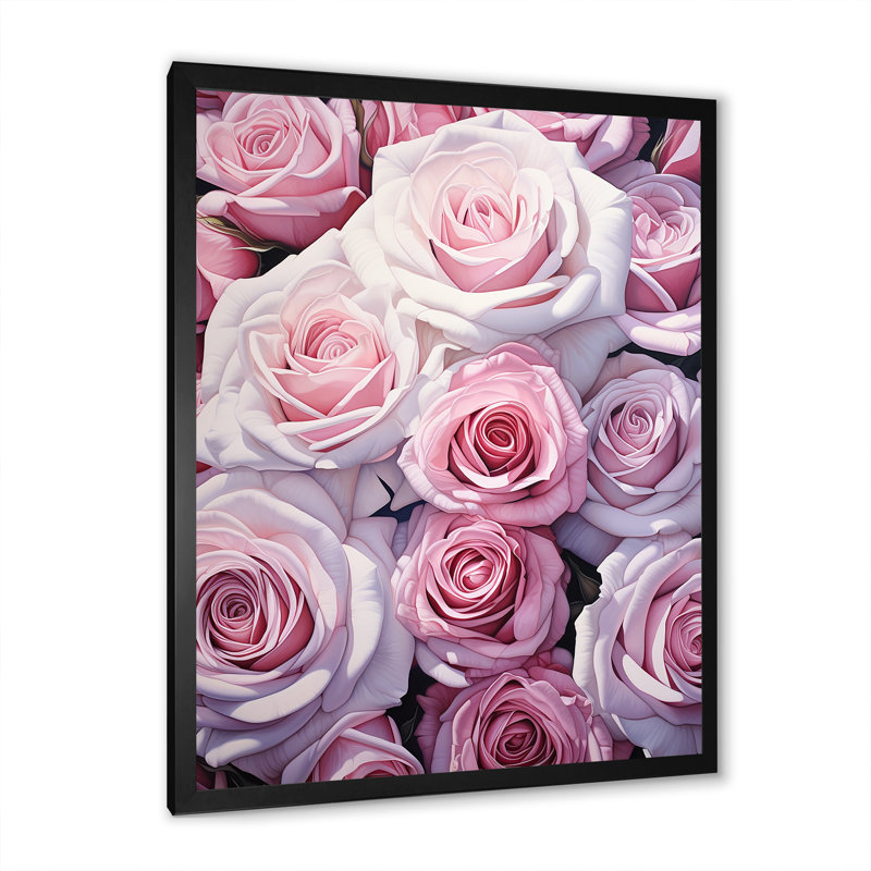 Minimalisme roses roses sur toile, Cadre simple noir, H 44 po x l 34 po x P 1,5 po