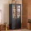 Vitrine en bois de frêne de 74,5 po de hauteur avec portes en verre, tablettes réglables et amplement de rangement pour les espaces de vie modernes.