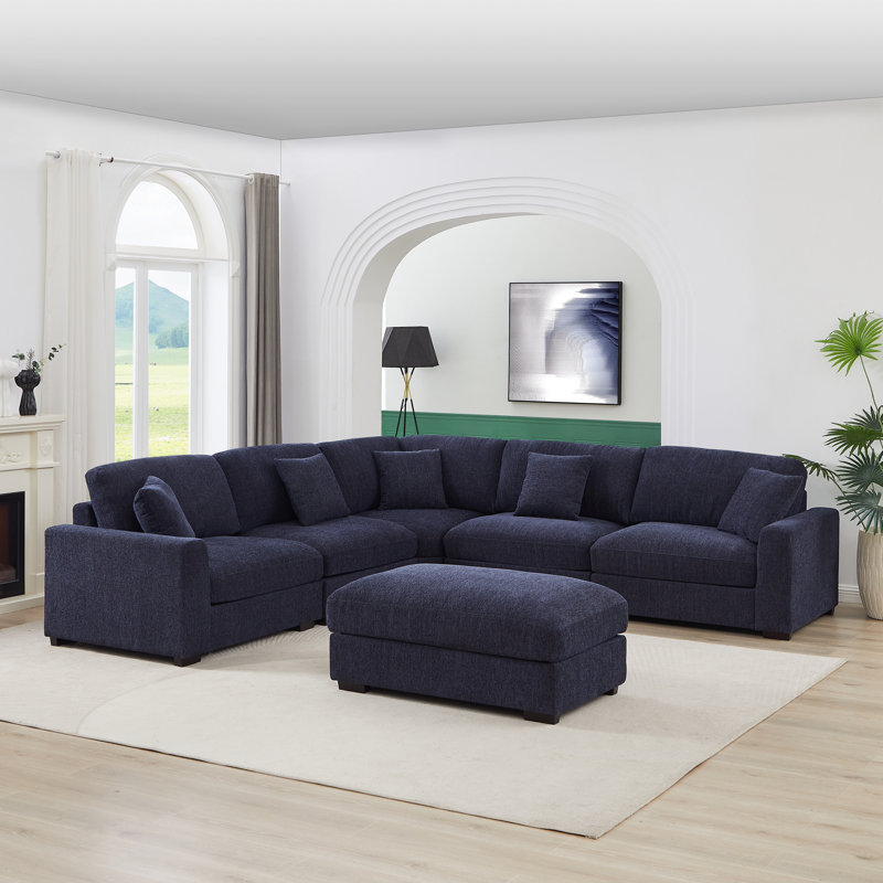 Canapé modulaire très grand avec repose-pieds Eugenja, Bleu 100% polyester, 36.2" H x 124.4" W x 124.4" D