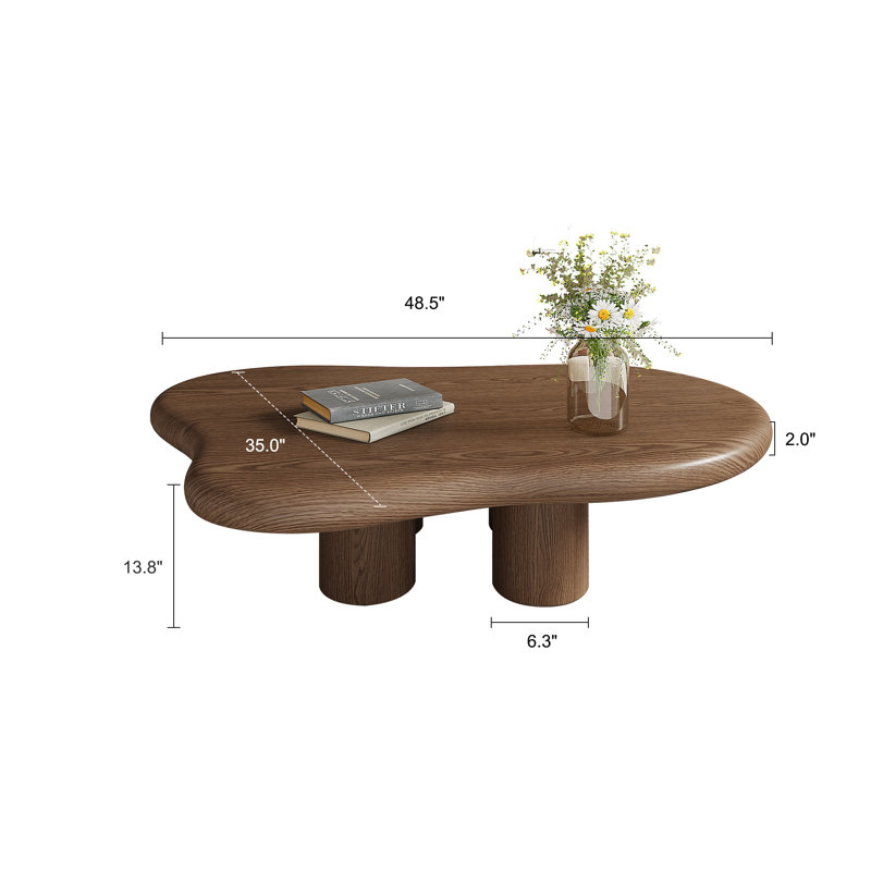 48.5" Rustic Wood Coffee Table, Round Coffee Table with Cloud Shaped Design Cloud Coffee Table Made of Solid Wood & Manufactured Wood and Vintage Walnut Veneer Finish for Living Room