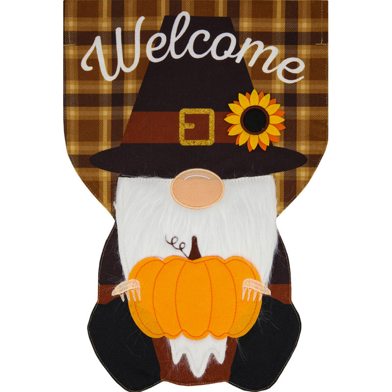 Pilgrim Gnome Burlap Garden Flag