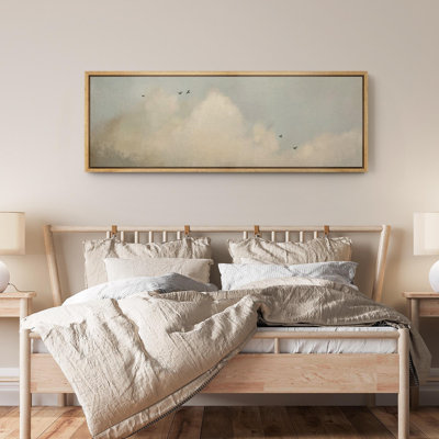 Muted Green Serene Sky Clouds Neutral Living Room Extra Large Pictures Framed Canvas Print Wall Art