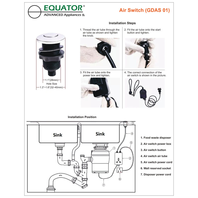 Air Switch For Garbage Disposer Countertop Operation 110v 12a