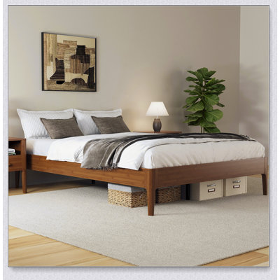 15 Inch High Solid Dry Bamboo Wood Platform Bed Frame, With Wood Slat Metal Support, Modern & Minimalist Style, No Box Spring Needed, Easy Assembly